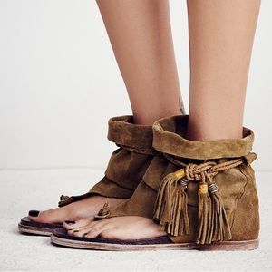 Free People Marlo Tassel Tie Boot Sandal, Olive